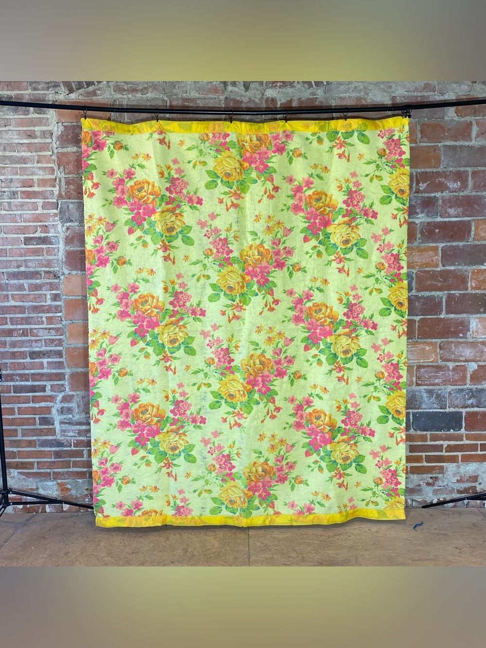 Vintage Yellow Roses Acrylic Blanket 71” x 89” Satin Edge